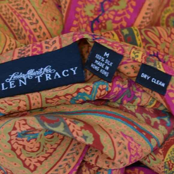 Vintage Linda Allard Ellen Tracy 100% Silk Paisley Wrap Skirt Size M Boho Hippie - Picture 8 of 9